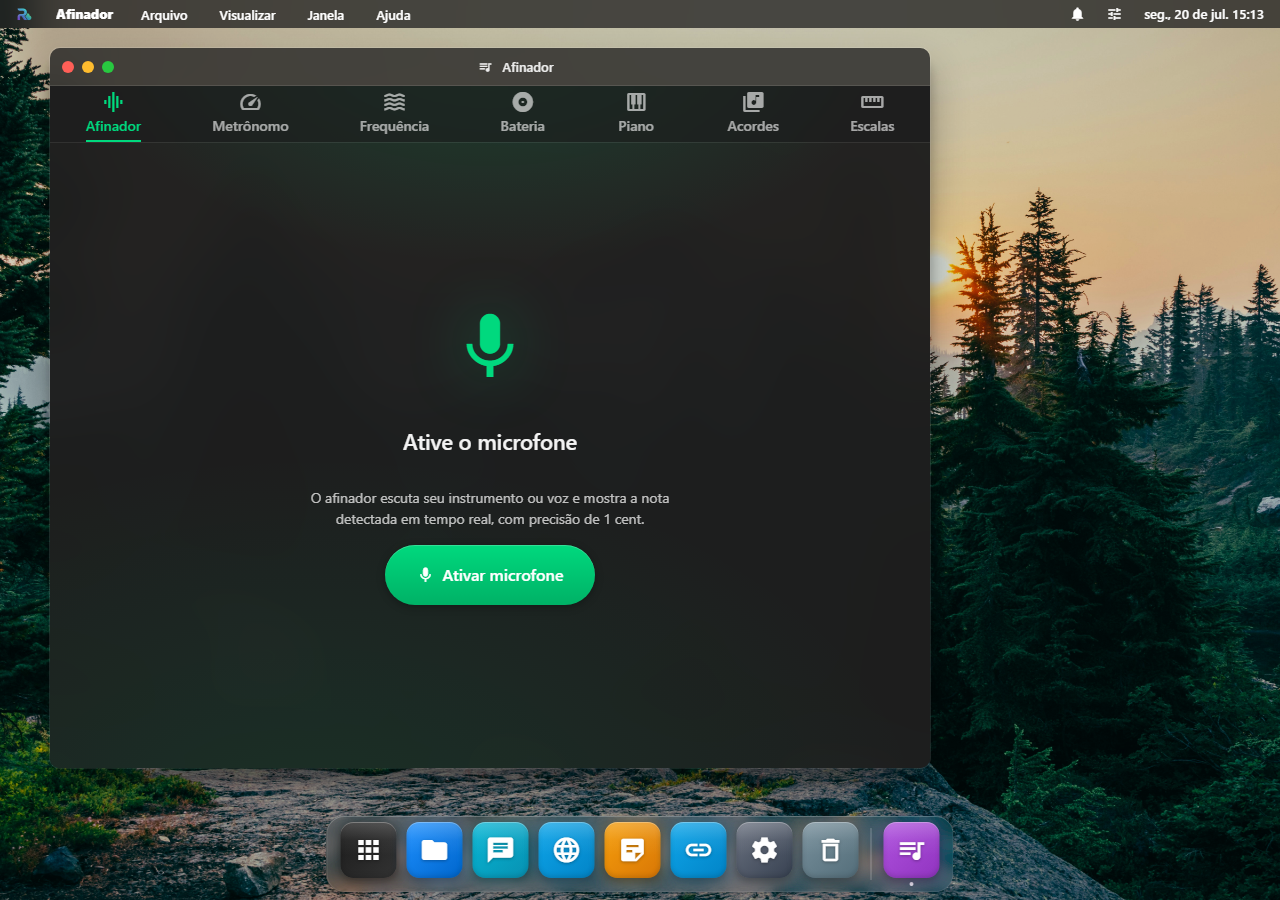 Music app — 7 abas em painel único