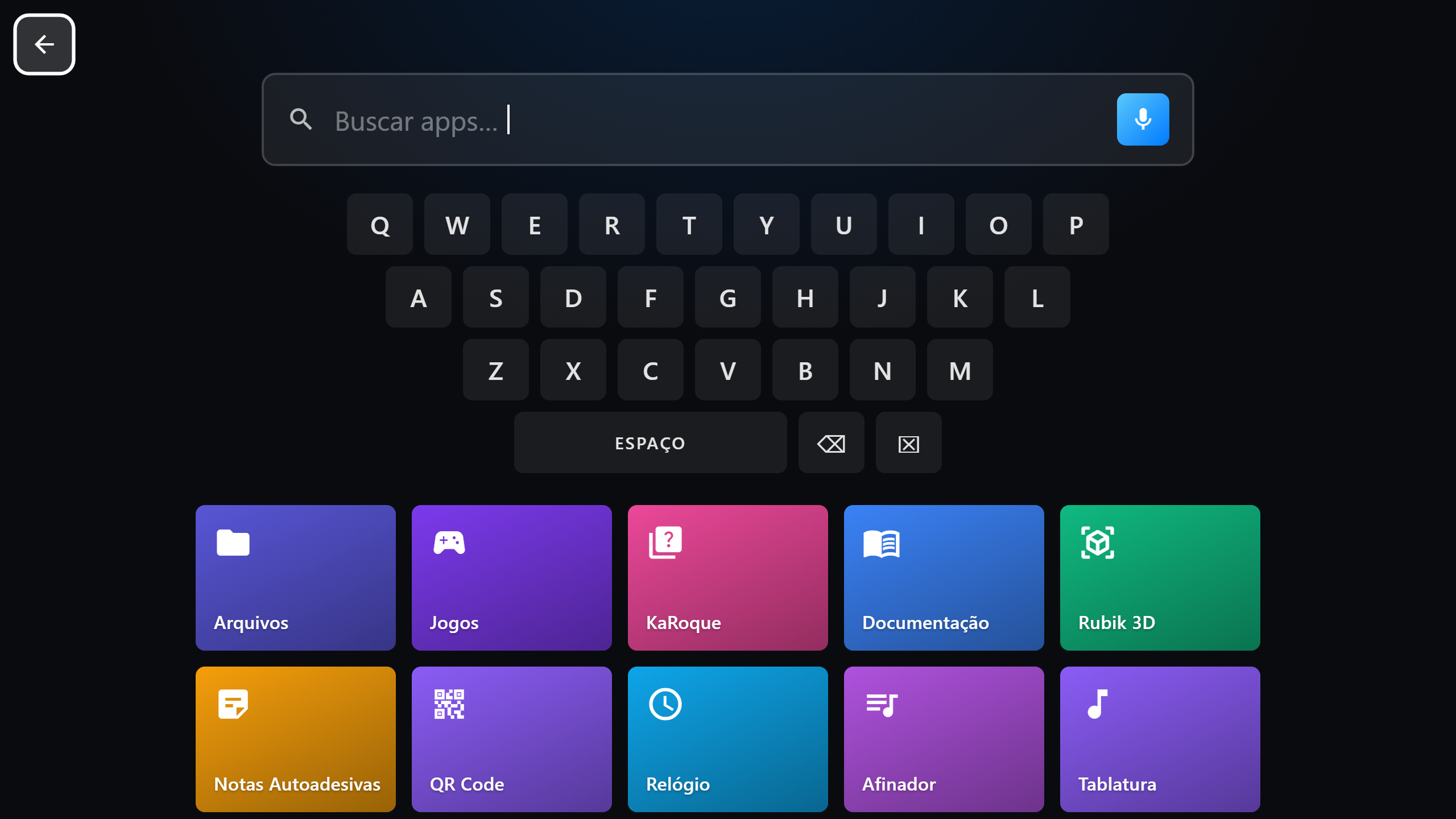 Busca com teclado na tela e por voz