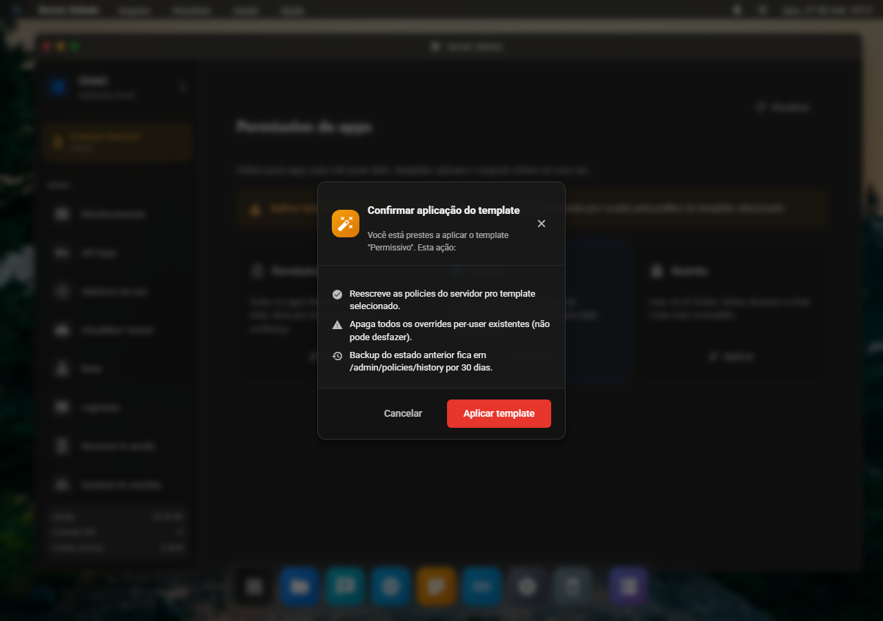 Confirm modal antes de aplicar template